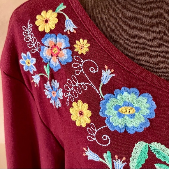 BLAIR Vintage Maroon Red Embroidered Maxi Dress Womens Size XL Long Sleeve Fall - Picture 5 of 9